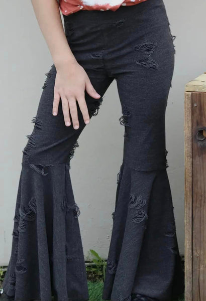 Distressed Bell Bottoms (Charcoal)